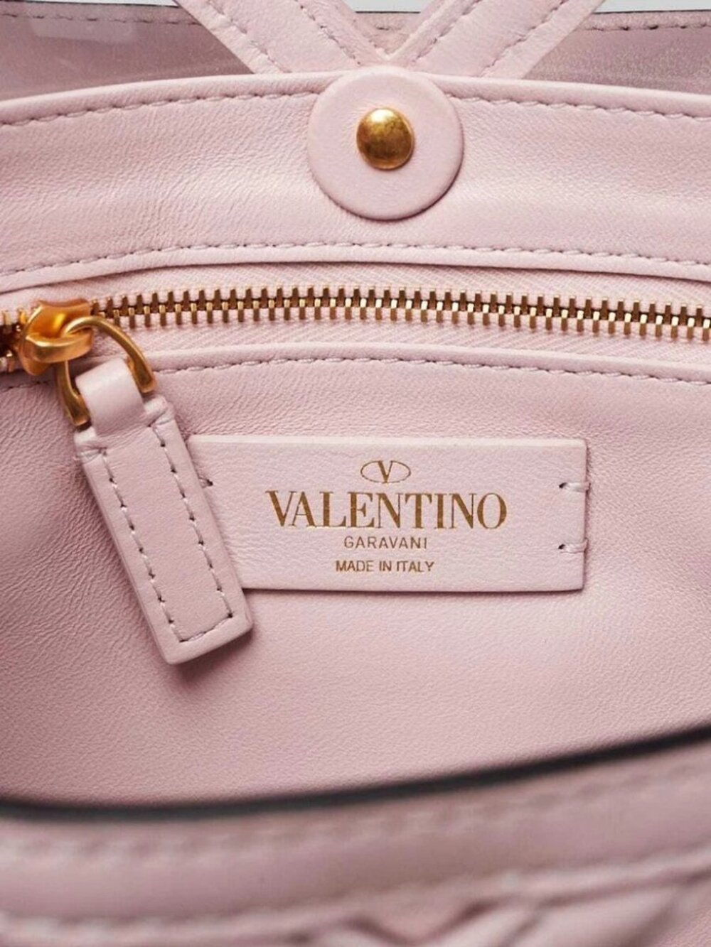 Valentino Rose Quartz Leather and PVC Roman Stud Medium Shoulder Bag - Picture 8 of 9
